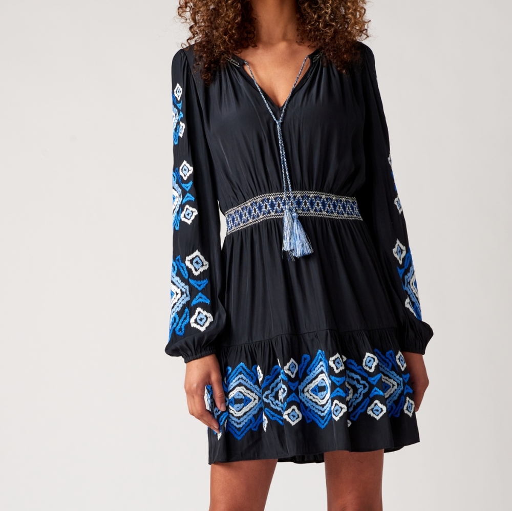 Marie Oliver Black and Blue Embroidered Dress